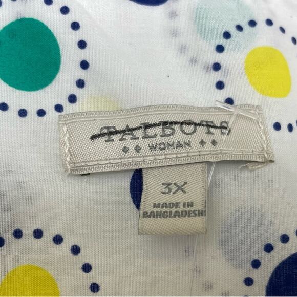Talbots Woman white blouse with blue green yellow circle decor Size 3X - Picture 6 of 10